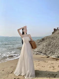 Spaghetti Strap Purple Long Dresses for Women 2023 Summer Sexy Tulle Pleats Fairy Evening Party Backless Female