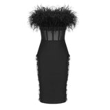 Strapless Bandages Dress Women 2022 New Sexy Feathers Bodycon Clothing Celebrity Party Evening
