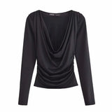 Autumn New Women's Simple Folded Long-Sleeved Folded