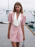Puff Sleeve Large Collar Back Bow Blazer Mini Dress-Outfit