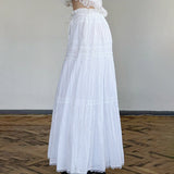 Solid Color Lace Patchwork Umbrella Maxi SkirtOutfit