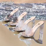 outerwear 2022 summer sandals women's shoes crystal heels high-heeled open-toe transparent rhinestone women's