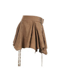 Vintage Pleated Skirt Women's Summer Streetwear Ladies Korean Y2k Short Skirt Casual All Match Female Punk Brown Mini