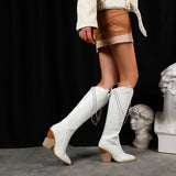 Winter Fashion Knee High Boots Women Wedges Heel Zipper Western Boots Ladies Chain Pointed Toe Long Boots Black
