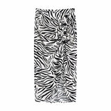 Zebra Stripes Print Women Midi Skirt High Waist Pleat Summer Elegant Side Split Casial