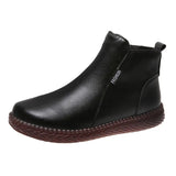 Handmade Genuine Leather Women Ankle Boots Casual Snow Boots Winter Ladies Flat Shoes Zip Rubber Botines