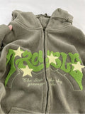 Fall Winter Women Zipper Design Drawstring Tie Up Letter Pattern Sweatshirts Baggy Long Sleeve Classic Hip-hop Hoodies