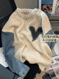 Autumn Winter New Design Women Sweaters Long Sleeve Denim Stitching Knit Pullover Japanese Sweet