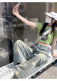 Distressed Star Print Wide-leg Jeans-Outfit