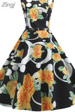 Print Vintage Dress Women Summer Pin Up Elegant Party Rockbility Robe A-Line Office Sundress