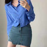 Solid Color Back Tie Cropped BlouseOutfit