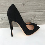 Suede Flock Women Pumps for Wedding Pointed Toe Sexy High Heels Shoes 12 cm Stilettos Plus Size RM007