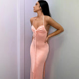 Elegant Lace-up Backless Maxi Dress For Women Gown Summer Off-shoulder Sleeveless Slim Ruched Long Dress