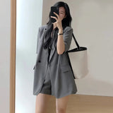 Summer Retro Korean Version of the Temperament Short-sleeved Suit Jacket + Shorts Set Casual Loose Suit Two-piece