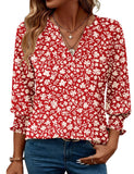 Women's 2025 Fashion Shirt Seven-Sleeve Flower Printed Casual Shirt Summer