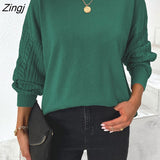 Twist Knit Pullover Sweater for Women Winter Sweaters 2022 New Autumn Solid O-neck Full Balloon Sleeve Sweater