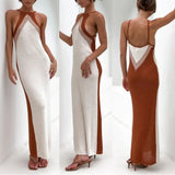 Summer New Word-Collared Slings Knitted Long Skirt Holiday Hairy Skirt