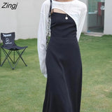 Sets Women Elegant White Irregular Crop Tops Sunproof Summer Korean Style Sexy Spaghetti Strap Holiday A-line Backless