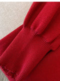 Winter Warm Thick Knit Dress Office Ladies Elegant French Vintage Peter Pan Collar Long Sleeve Knitting Dresses Korean