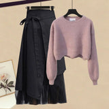 Women Summer Sets Mesh Patchwork Slash Neck Tops + Asymmetric Skirt 2 Piece Sets Female Party Suits Elegant Casual Two Piece