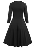 Waist Front Ruched A Line Dress Front Twist Long Sleeve Black LBD Little Black Women