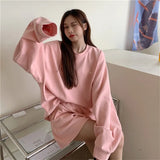 Spring Summer Loose Tracksuits Solid Color Two Piece Set O-neck Sweatshirts and Shorts