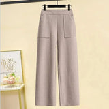 Winter Warm Two Piece Sets Womens Outfit Office Ladies Elegant Turtleneck Knitted Loose Sweater And Woolen Pants Sets