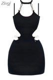 Sexy Spaghetti Strap Dress Female High Waist Hollow Out Skinny Y2k Club Dresses For Women Summer Mini Sleeveless