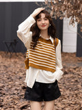 2PCS Blouses for Women Fashion 2022 Autumn New Fashion Striped Short Knitted Vest Solid Single Breasted Shirts