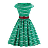 Sleeve Retro Vintage Women Casual Tunic Midi Dress Summer Dot Plaid Print Elegant Aline Swing Casual Cocktail Party