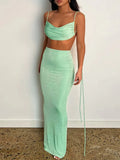 Sexy Backless Two Piece Set For Women Outfits Summer New Lace-up Crop Top And Long Skirt Matching Sets Female