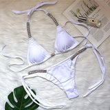 Zingj New Solid Color Sexy Strap Women's Swimsuit Luxury Rhinestone Swimsuit Thong