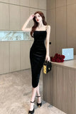 Wedding Party Black Sleeveless Midi Dresses for Women 2023 Autumn New Sexy Fashion Slim Evening Velvet Female