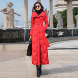 90% duck down coat fashion brand hooded X-long down jacket women's over the knee Slim thicker warm