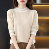 Round Collar Half-Sleeve Tight Cover Sweater Five-Point Sleeve Top Female Knitting Bottom Flying Sleeve Half-High