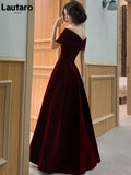 Spring Long Luxury Elegant Wine Red Soft Velvet Evening Party Wedding Dresses for Women 2023 Off Shoulder Maxi