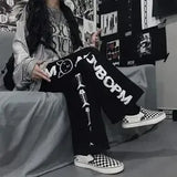 straight print women's pants Korean version ins elastic waist loose wide-leg mopping pants street hip-hop ulzzang