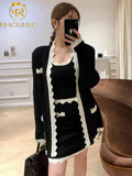 Sweet Knit Cardigans + Camisole + Skirts 3pcs Sets Girls Long Sweater Coat + Vest + Mini Skirt Suits Women