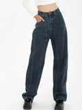 Buy Funny Women Jeans Streetwear Casual High Waist Pants Korean Fashion Dark Blue Straight Jeans Loose Y2k Female