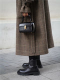 Autumn Winter Long Loose Stylish Warm Plaid Wool Blends Coat Women Sashes Luxury Designer Runway European Fashion