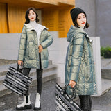 New Winter Thicken Women's Puffer Coat Glossy Warm Hooded Long Cotton Padded Jacket Ladies Winter Down Cotton