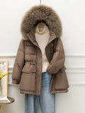 Real Raccoon Fur Collar New Winter Women Pocket 90% White Duck Down Jacket Female Thick Warm Parka Loose