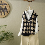 knit vest women's sleeveless short retro plaid all-match casual waistcoat outer wear outer wear 2021 spring