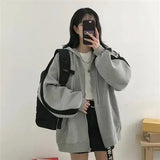 Autumn Harajuku Women Hoodies Cartoon Printing Zip Up Hoodies Loose Oversize Women Sweatshirt Plus Size Female Coat