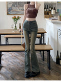 Style Flare Wide Leg Jeans Women Elastic High Waist Skinny Mom Denim Pants 2023 Autumn Winter Fashion Oversize