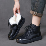 Cowfrepe Retro Wool Short Boots Women 2025 Winter New Round Head With Martin Boots Plus Cotton