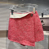 Autumn Shirt Collar Sleeve Patchwork V Neck Short Coat Belt Pink Mini Shorts Skirt Two Piece Set Outfits Women