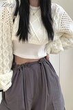 Autumn New Women Solid Color Pullover Sweater Hollow Out Knitted Long Sleeve Cropped Sweater Korean Style Casual