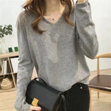 Autumn Basic Solid V-neck Knitting Pullover Ladies Elegant Fashion All-match Sweater Female Loose Casual Jumper Top