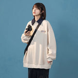 Fashion Oversized Female Sweatshirt Preppy Style Polo Pullovers Patchwork Loose Female Clothing Student